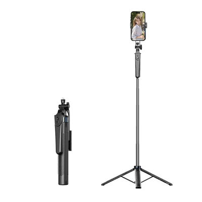 FUNSNAP D180 Suporte de Telemóvel com Estabilização de 4 Eixos 180cm Suporte de Telemóvel com Bluetooth Ajustável para Transmissões em Direto - Preto