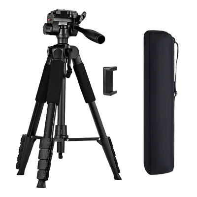 ZOMEI T175S Kamerastativ mit Handyhalterung 3D-Schwenkkopf Fotostativ für Live-Streaming - Schwarz