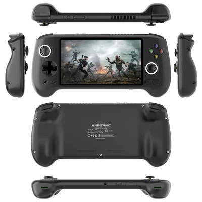 ANBERNIC RG556 Trådløs Spilcontroller 5,48 tommer AMOLED Skærm Retro Joystick Spilkonsol (Engelsk Version), med 256 G TF-kort – Sort