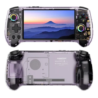 ANBERNIC AMPOWN RG557 Android 14 Draagbare Gameconsole WiFi 6 Streamgameapparaat met 256G Gamekaart, 12GB+256GB - Transparant Paars