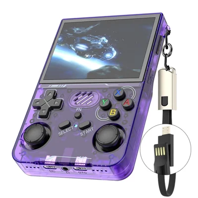 R36xx Handheld Game Console 3.5 Inch Screen Retro Arcade Gaming Controller, WiFi Version  /  64G TF Card - Transparent Purple