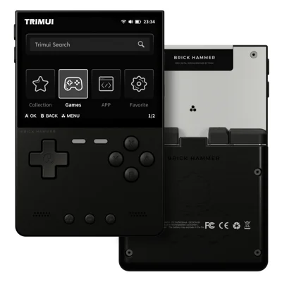 TRIMUI BRICK Hammer Bærbar Videospillekonsol med 3,2 tommer IPS-skærm, Retro Arkadespilcontroller med 128 GB Kort – Sort