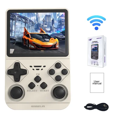 جهاز الألعاب المحمول GAMINJA ANR11 بشاشة HD مقاس 3.5 بوصة مع واي فاي ومعرّف ألعاب كلاسيكية - رمادي وأبيض