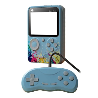 G5 Console de jeux 500 en 1, écran LCD 3,0 pouces, mode 2 joueurs filaire, sortie HDTV, batterie 1000 mAh, 6 à 8 heures de jeu - Bleu