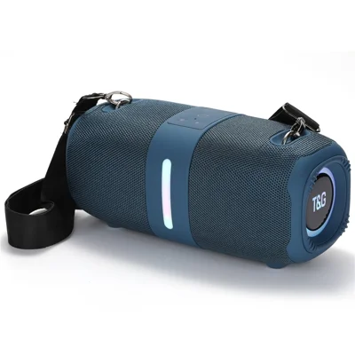 T&G TG-669 TWS Bluetooth-højttaler med RGB-lys, udendørs subwoofer med skulderrem – Blå
