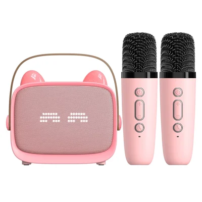 T99 Children Karaoke Speaker with Dual Microphone Multi Light Modes Bluetooth-Compatible Audio System - Pink