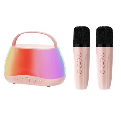 P13 HiFi Sound 5W Portable Karaoke System Wireless Bluetooth-compatible Speaker with 2 Microphones - Pink