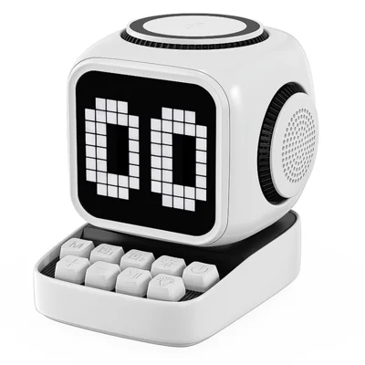 Magnetic Wireless Charger Bluetooth Speaker LED Display Clock with AI Voice Dialogue, US Plug - White
