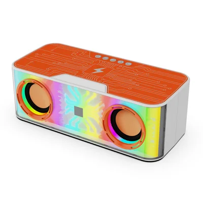 A9 Transparent Mecha Desktop Bluetooth-compatible Speaker Heavy Bass Soundbar Wireless Charger with Colorful Lights - Orange