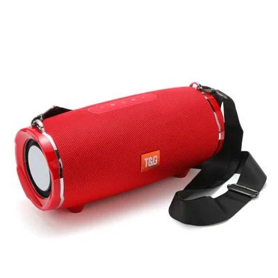 T&G TG187 Haut-parleur sans fil Bluetooth étanche avec fonction FM, carte TF, stéréo, caisson de basses et sangle d'épaule (certifié CE) - Rouge