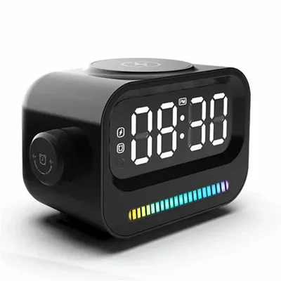 Rechargeable Bluetooth-compatible 5.2 Speaker Digital Alarm Clock Phone Magnetic Wireless Charger - Black