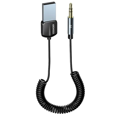 ESSAGER EBT-LF01-P Car Bluetooth-compatible Receiver Spring Cord 3.5mm AUX Car Audio Wireless Adapter
