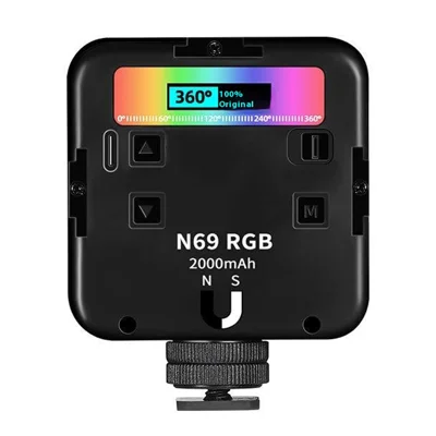 N69 bärbar LED-videolampa med steglös dimmer, mini RGB-fotolampa för vloggning/telefonfotografering