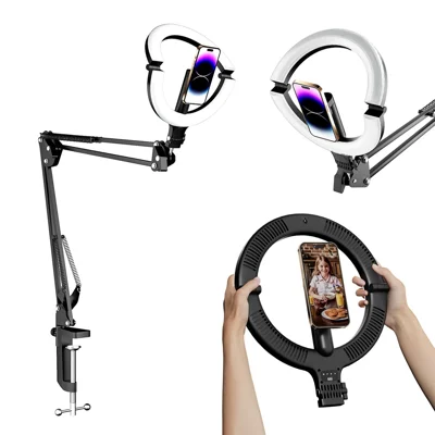 XJ36C 10 inch Ringlicht Vullamp met Magnetische Houders voor Telefoon, Inklapbare Statief, Bovenaanzicht Opnamekit - Wit