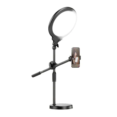 Luz Anel 35 cm com Suporte de Secretária Alimentada por USB 3 Modos de Cor 10 Níveis de Brilho Lâmpada de Fotografia - Preto
