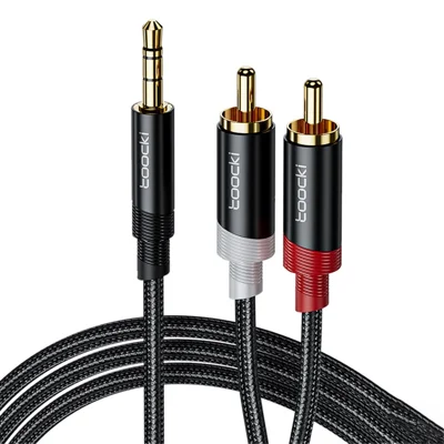 TOOCKI TQ-X41 3m 3.5mm Aux Cable 3.5mm Jack to 2RCA Male Stereo Y-Splitter Cable - Black