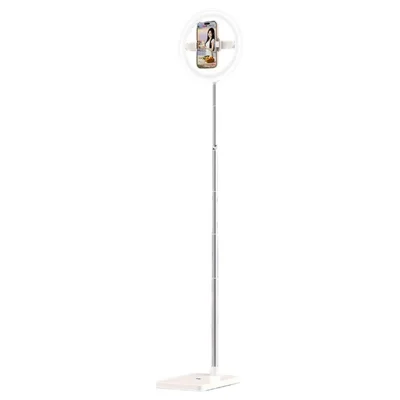 R10 360° drehbarer Clip-Ring-Ausgleichslicht-Streaming-Stativ, wiederaufladbares Licht mit 3 Farbtemperaturen, integrierter Handyhalter