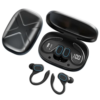 XH13 Écouteurs intra-auriculaires avec crochet d'oreille Bluetooth 5.4, écouteurs de jeu et sport à latence réduite de 60 ms - Noir