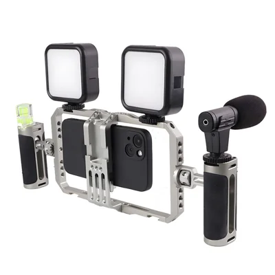 C072 Dual Handle Frame Universele Aluminiumlegering Handheld Smartphone Cage Rig Fotografie Stabilisator