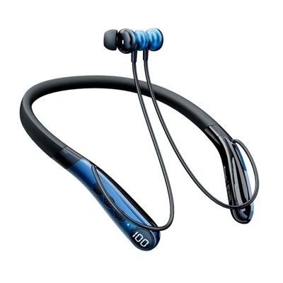 AZEADA AZ-BN05 Écouteurs sans fil sport avec collier cervical Bluetooth avec affichage numérique LED - Bleu