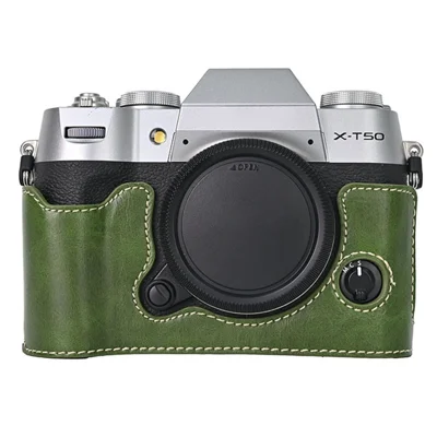 For Fujifilm X-T50 PU Leather Half Case Grip Digital Camera Bag Cover with Opening Bottom - Green