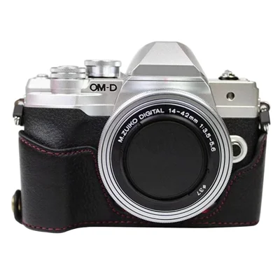 För Olympus OM-D E-M10 Mark IV kameraskal stor öppning skyddande hylsa i äkta nöt-läder - Svart