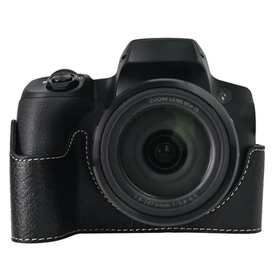 For Canon SX70 HS Camera Case Large Cutout Litchi Texture PU Leather Protective Cover - Black
