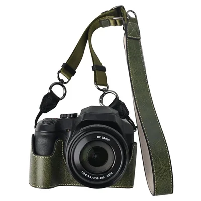 Voor Panasonic Lumix FZ80D / FZ85D Camerafoederaal met schouderriem Grote uitsnede Litchi-structuur PU-beschermhoes - Groen