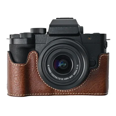 Voor Panasonic Lumix G100K Camerahoes Grote Uitsnijding Litchi-structuur PU Leer Beschermhoes - Koffie