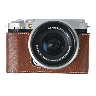 For Fujifilm X-M5 Camera Case Large Cutout Litchi Texture PU Leather Protective Cover - Coffee