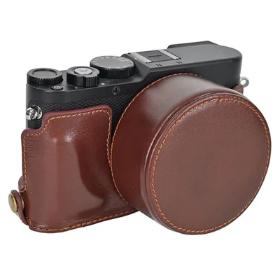 For Leica D-Lux 8 Kameraetui med linseholder, beskyttelsesdæksel i ægte læder - Kaffe