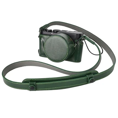 Til Leica D-Lux 8 taske med skulderrem, forlygning i ægte læder - grøn
