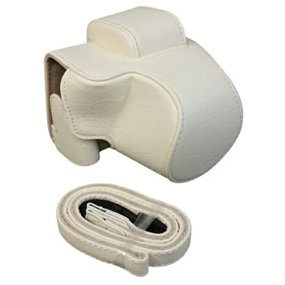 For Canon EOS R100  /  R50 Camera Case Litchi Texture PU Leather Bag Protective Cover with Shoulder Strap - White