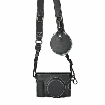 For Fujifilm X100VI Camera Case Textured PU Leather Cover with Battery Hole + Strap + Lens Storage Bag - Black