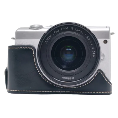 Kamera-Halbhülle für Canon EOS M10 / M100 / M200, Kunstleder-Handgriffhülle, abnehmbarer Batteriezugriff, Schutzhülle – Schwarz