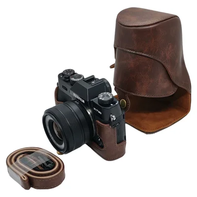 Чехол для камеры Fujifilm X-T10 / X-T20 / X-T30 / X-T30 II / X-T30 III, защитная крышка из искусственной кожи с ремешком через плечо - кофе