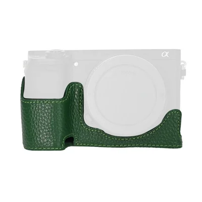 Funda media para cámara de cuero auténtico de vaca para Sony A6400 / A6300 / A6100 / A6000 - Verde
