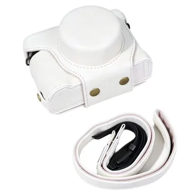 Voor Panasonic Lumix L10 Camerahouder van PU-leer Beschermhoes met Schouderriem - Wit