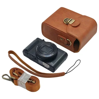Funda para cámara Sony DSC-HX90 / DSC-WX500, estuche de cuero PU con tapa abatible y correa de mano y de hombro - Marrón
