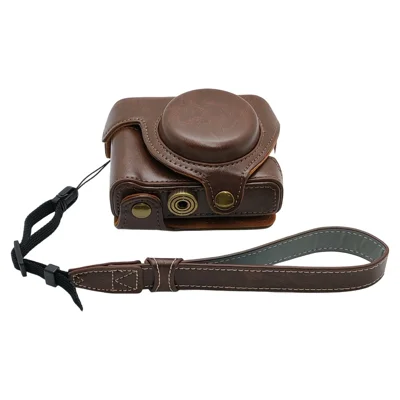 Funda de Cámara de Cuero PU para Sony ZV-1, Estuche Protector de Dos Piezas con Correa de Muñeca - Café