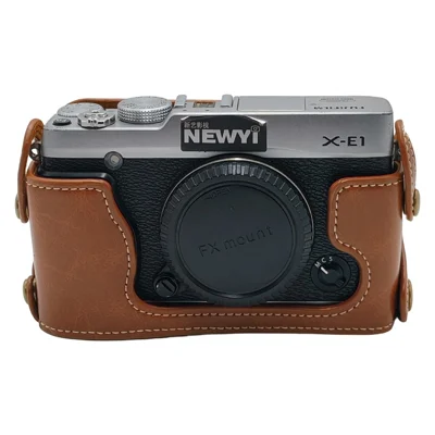 Кожаный чехол-полуоболочка для камер Fujifilm X-E2 / X-E1 из искусственной кожи, с защитой экрана и креплением штатива — коричневый