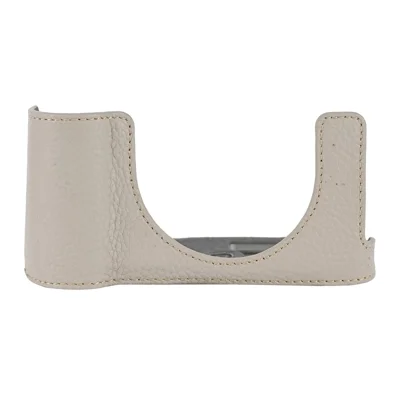 Voor Panasonic Lumix L10 Camera Halfcase van Echt Rundleder Beschermhoes - Grijs Wit