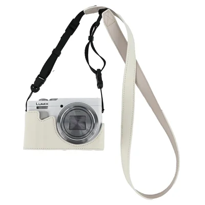 Voor Panasonic Lumix DMC-ZS99 / DMC-TZ99 Litchi Beschermhoes voor Camera met Schouderriem en Toegang tot Batterijvak - Wit