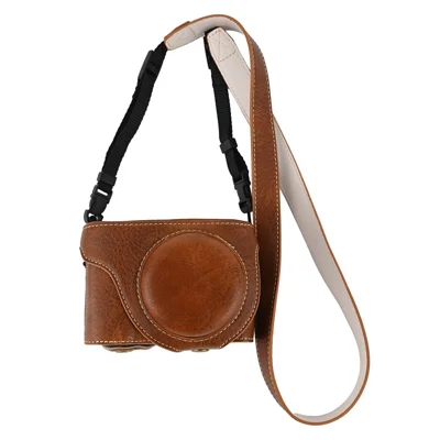 Funda para cámara Panasonic Lumix ZS300 / Lumix TZ300 con correa para hombro, cubierta de cuero texturizado tipo lichi (sin recorte para batería) - Café