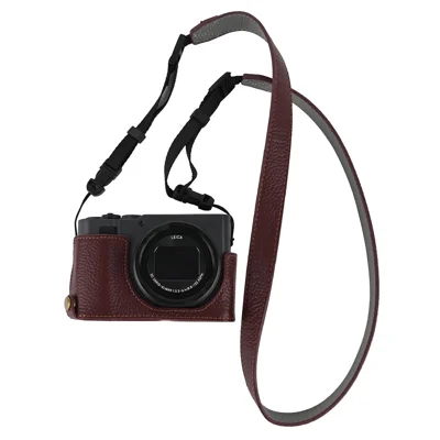 Funda para cámara Panasonic Lumix ZS300 / Lumix TZ300 con correa de hombro de cuero auténtico, cubierta con acceso inferior para batería - Café