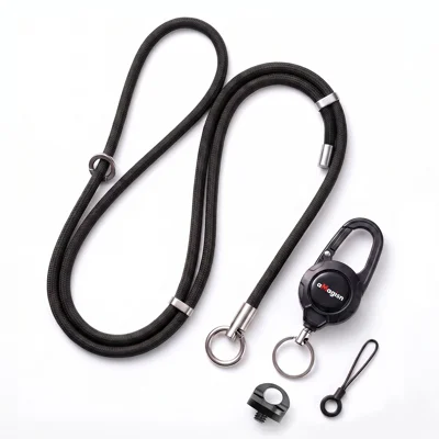 AMAGISN BD54 85cm Steel Wire Quick-Draw Sling Lanyard with 140cm Shoulder Strap for Insta360 Luna Ultra / DJI Pocket 4/3 - Black