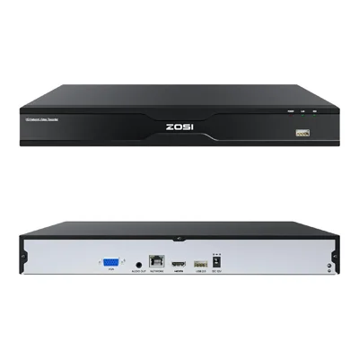 ZOSI 32CH 4K AI-nätverksvideospelare kompatibel med Zosi PoE / WiFi 4K / 5MP / 4MP / 3MP kamera 2 SATA 16TB NVR-säkerhetskamerasystem för övervakning (utan hårddisk, utan PoE-port) - Svart