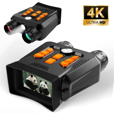 4K Night Vision Binoculars 3.0 Inch Screen 16X Digital Zoom 36MP Camera IR Infrared Digital Telescope for Outdoor Hunting (No Momery Card) - Black