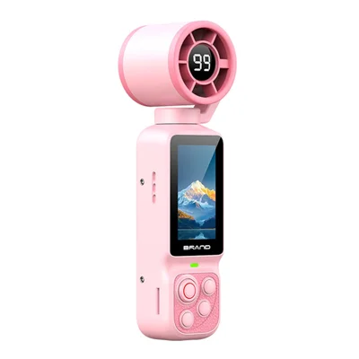 LK-035 Action Camera 2-in-1 con Funzione Ventola, Schermo HD da 1,97 Pollici, Obiettivo Rotabile di 180°, Registrazione Vlog 1080P, Fotocamera Sportiva - Rosa