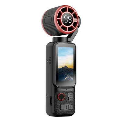 Cámara de mano con ventilador M57, pantalla de 1.97 pulgadas, grabación 4K Ultra HD, lente rotatorio de 180 grados, ideal para vlogs de deportes al aire libre - Negro